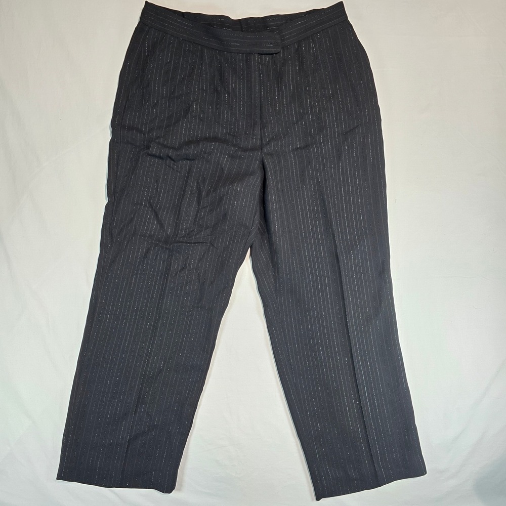 Covington Petite Dress Pants Black Pinstripe Silver Red Metallic Trousers 14P